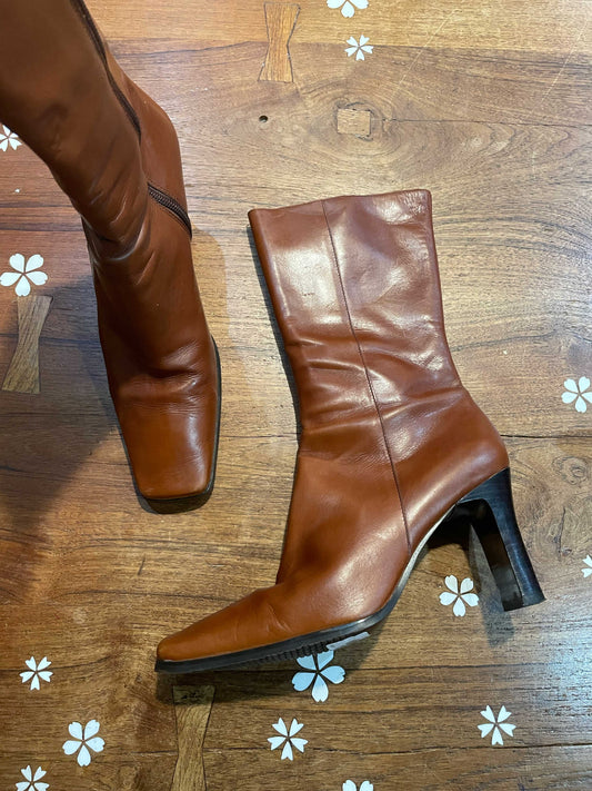 y2k aldo brown square toe boots