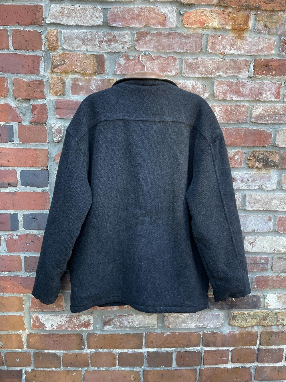 vintage club monaco leather collar wool barn coat