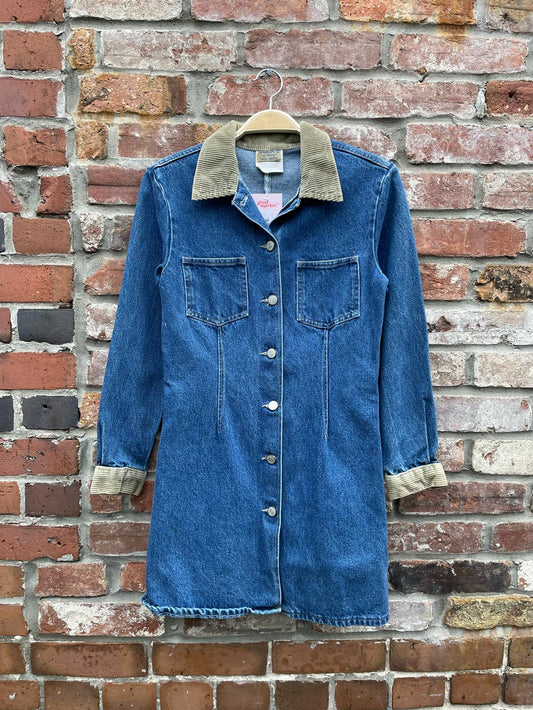 vintage 90s sasson cord collar denim shirt dress