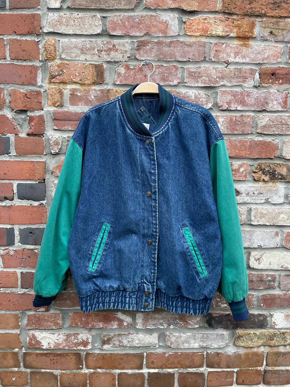 vintage 90s streetworn two-tone denim bomber jacket