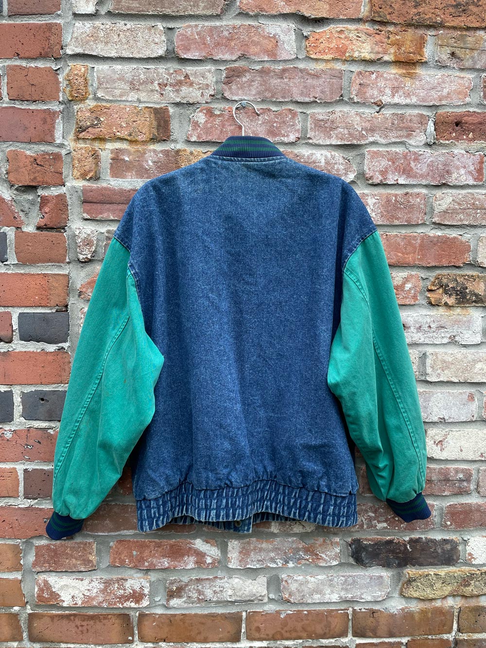 vintage 90s streetworn two-tone denim bomber jacket