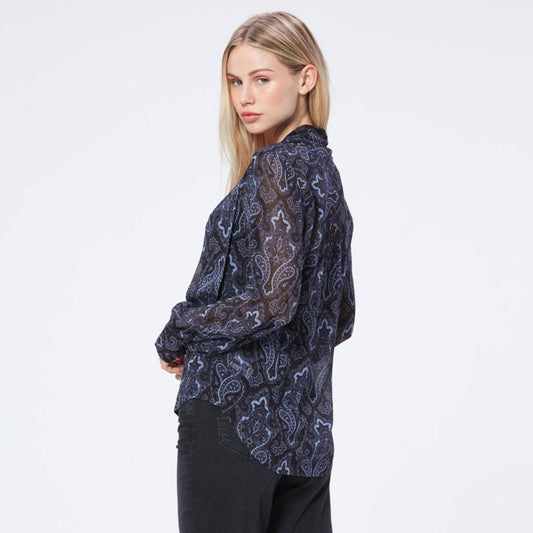 paige cleobelle silk chiffon paisley tie neck blouse