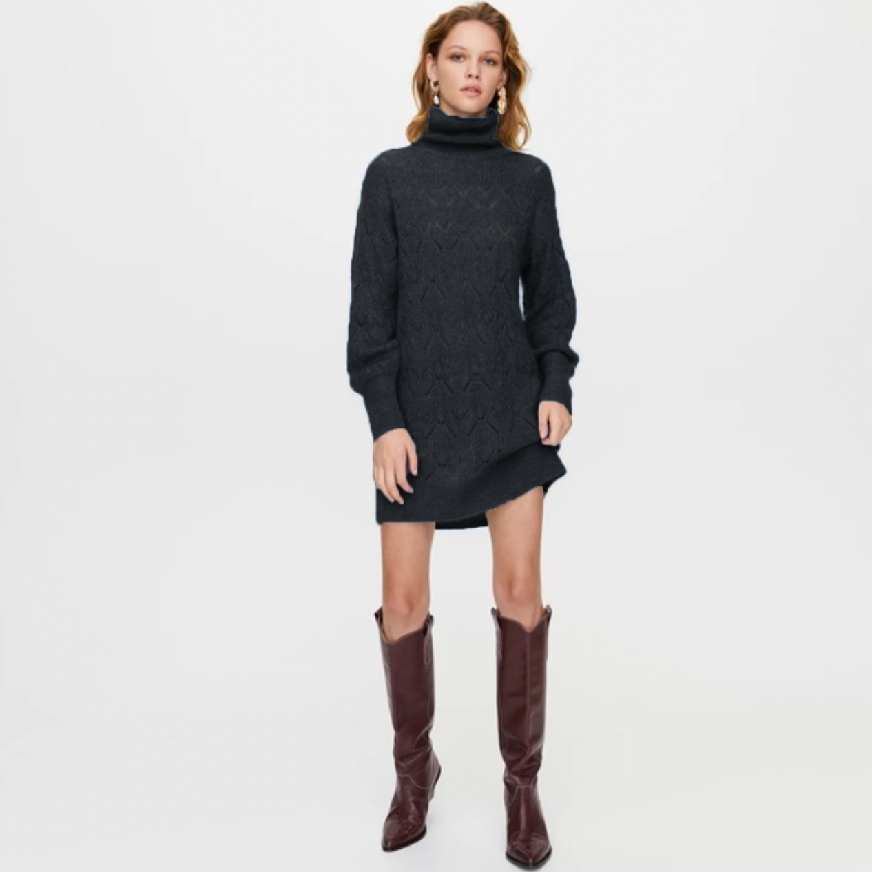 little moon pointelle mohair turtleneck dress