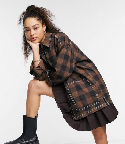 collusion contrast stitch plaid shirt jacket