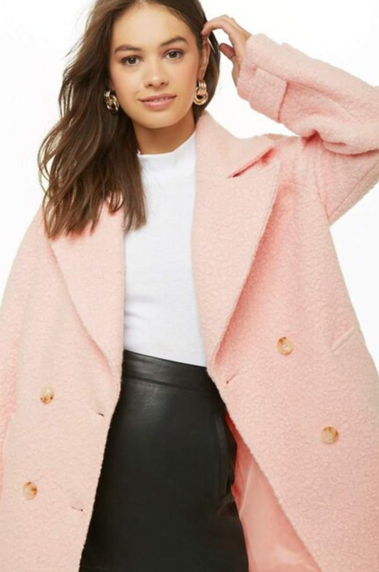 forever 21 pink boucle knit double breasted jacket