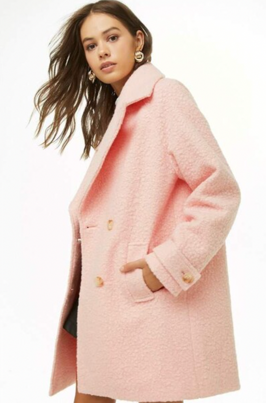 forever 21 pink boucle knit double breasted jacket