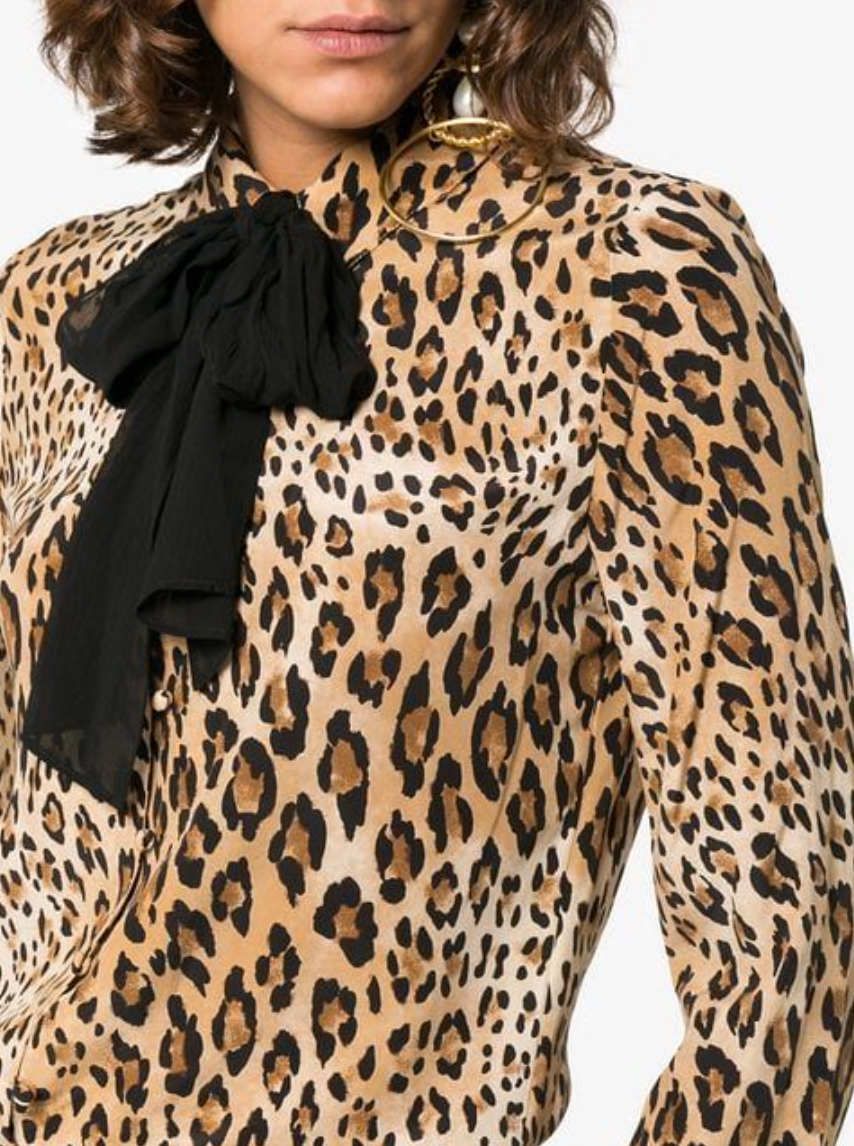 frame silk tie neck leopard blouse