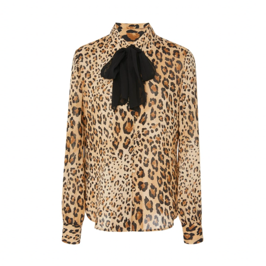 frame silk tie neck leopard blouse