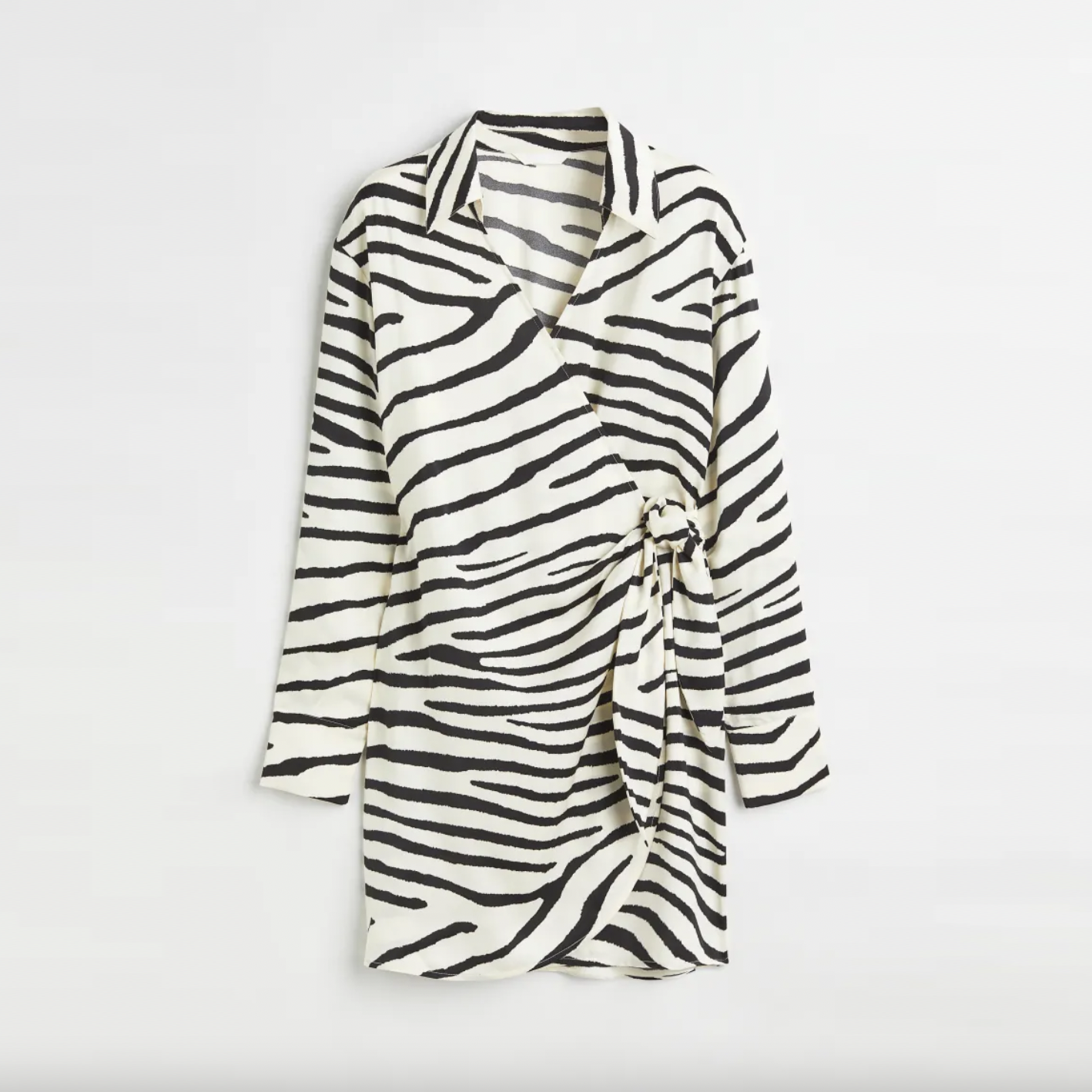 h&m white tiger satin wrapover shirt dress