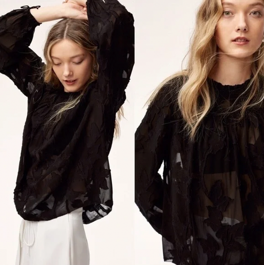 wilfred black lourdes silk floral sheer blouse