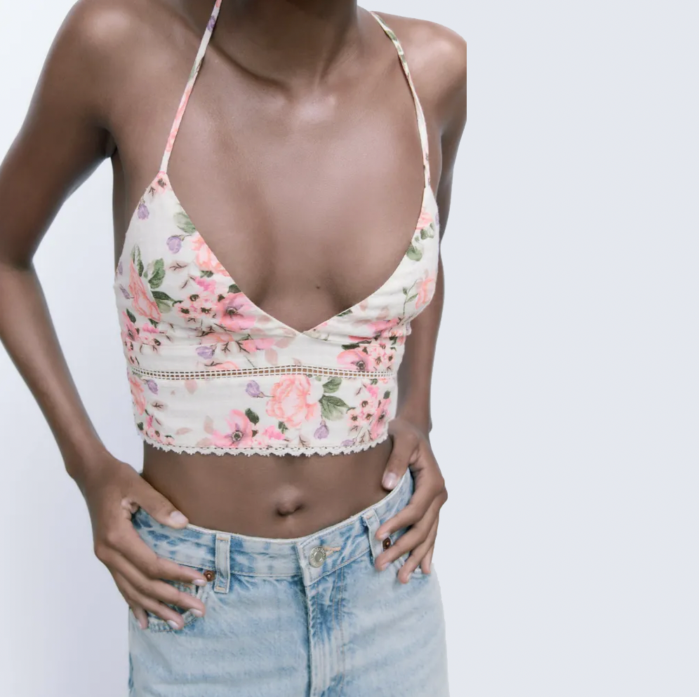 nwot zara floral tie back crop top