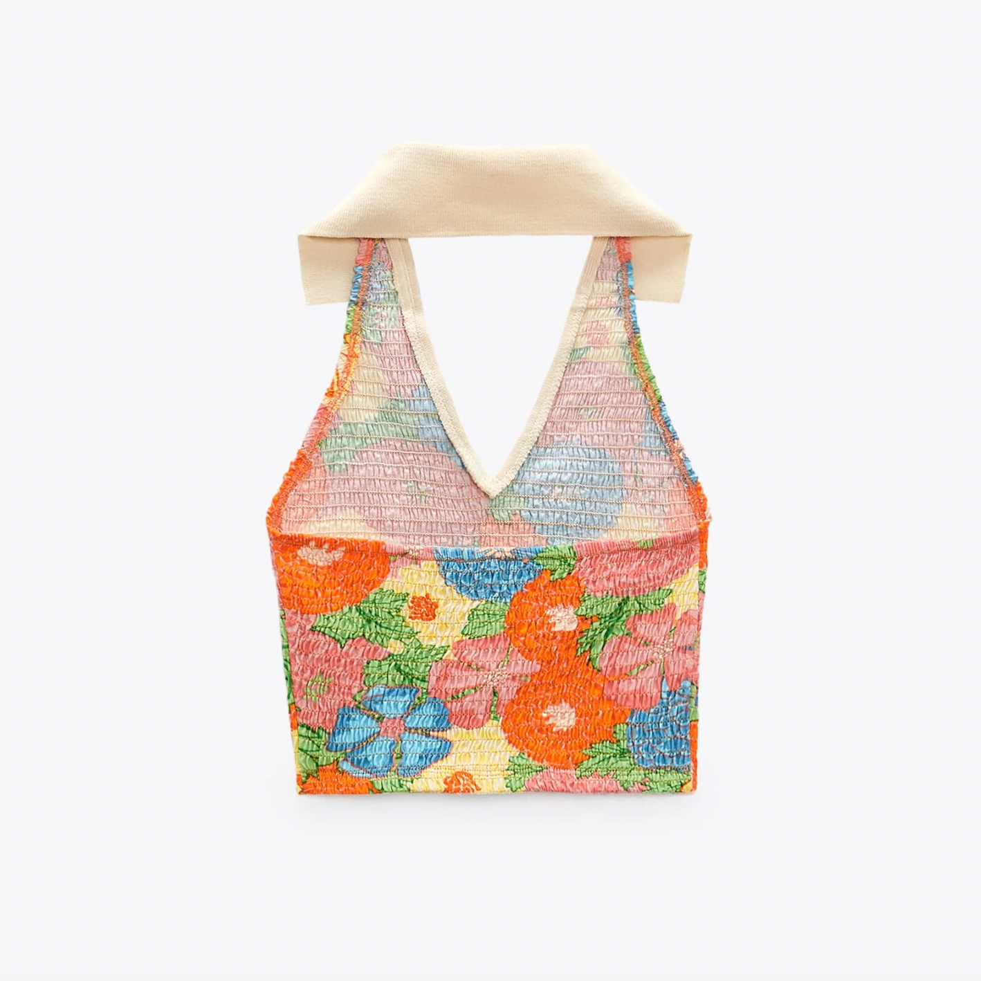 nwot zara floral smocked collar halter top