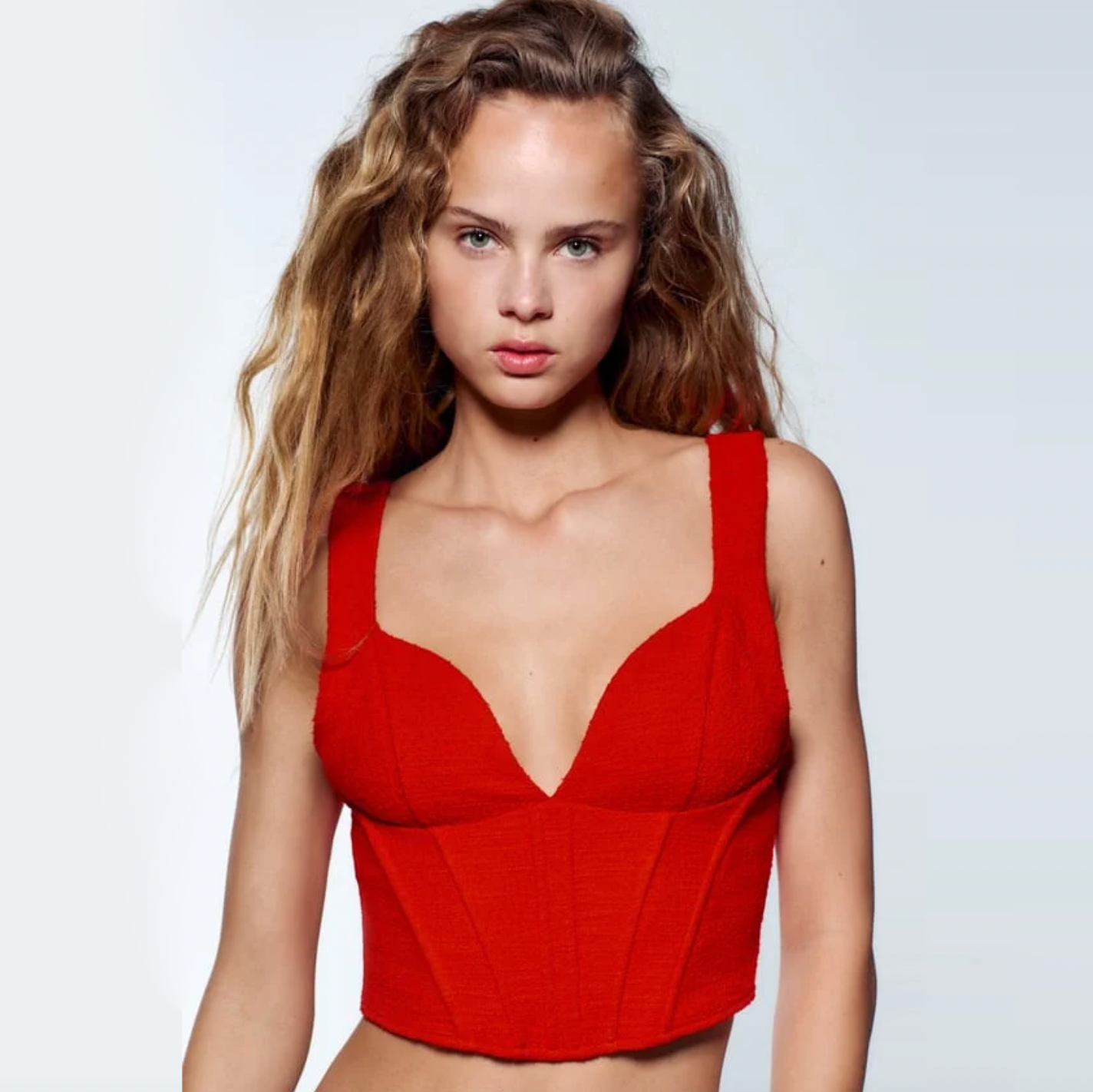 nwot zara red textured corset top