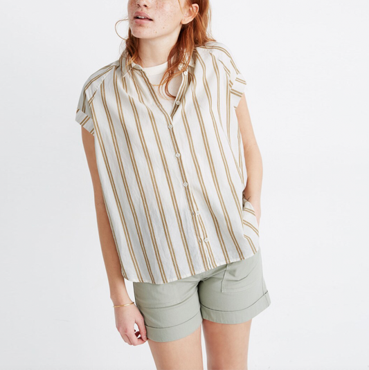 madewell central shirt in bronze stripe