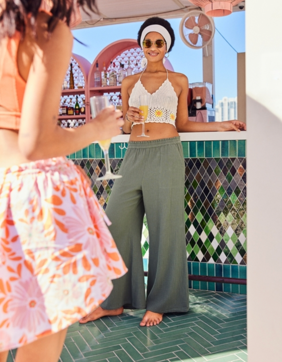 aerie pool to party gauze cotton wide leg pants