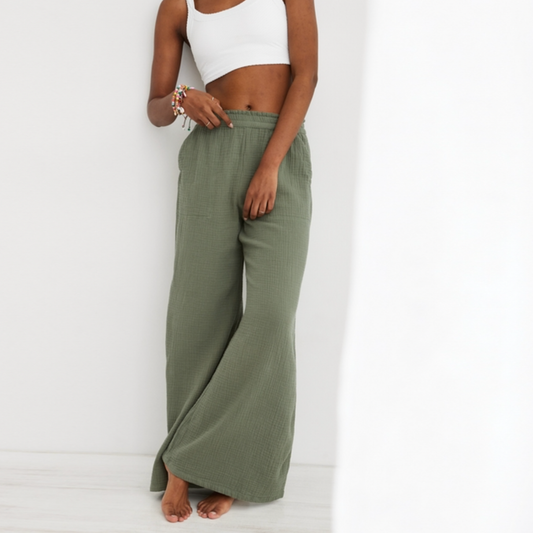 aerie pool to party gauze cotton wide leg pants