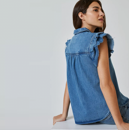 pilcro ruffle denim button down