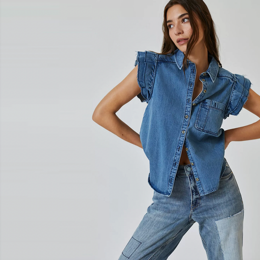 pilcro ruffle denim button down