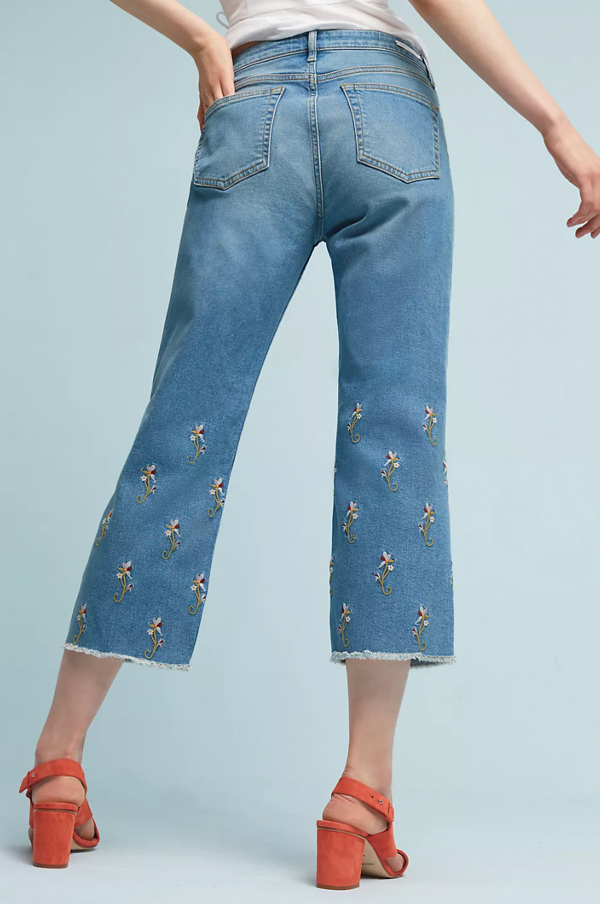 pilcro flower embroidered high rise straight jean