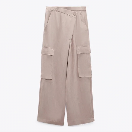 zara crossover waist wide leg cargo pants