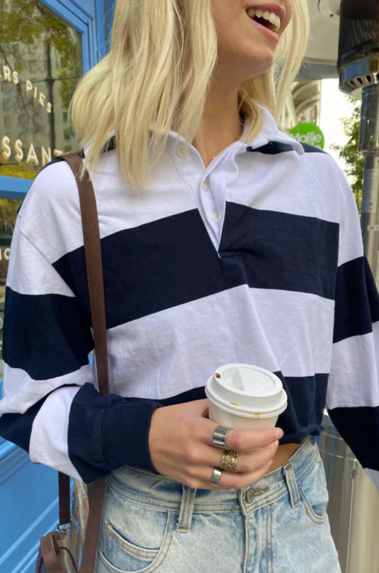 brandy melville stripe crop ls polo