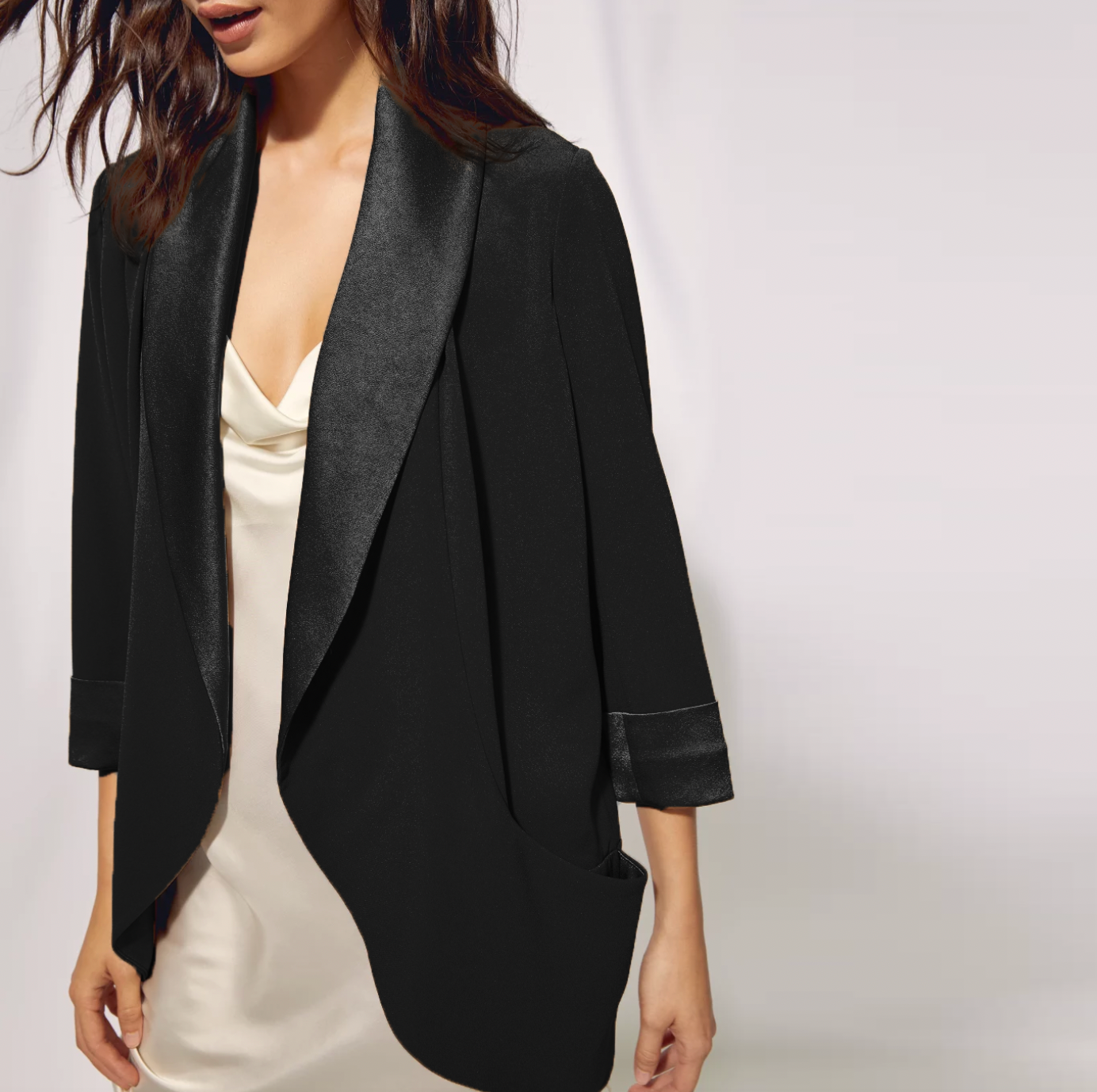 wilfred chevalier satin trim open blazer jacket