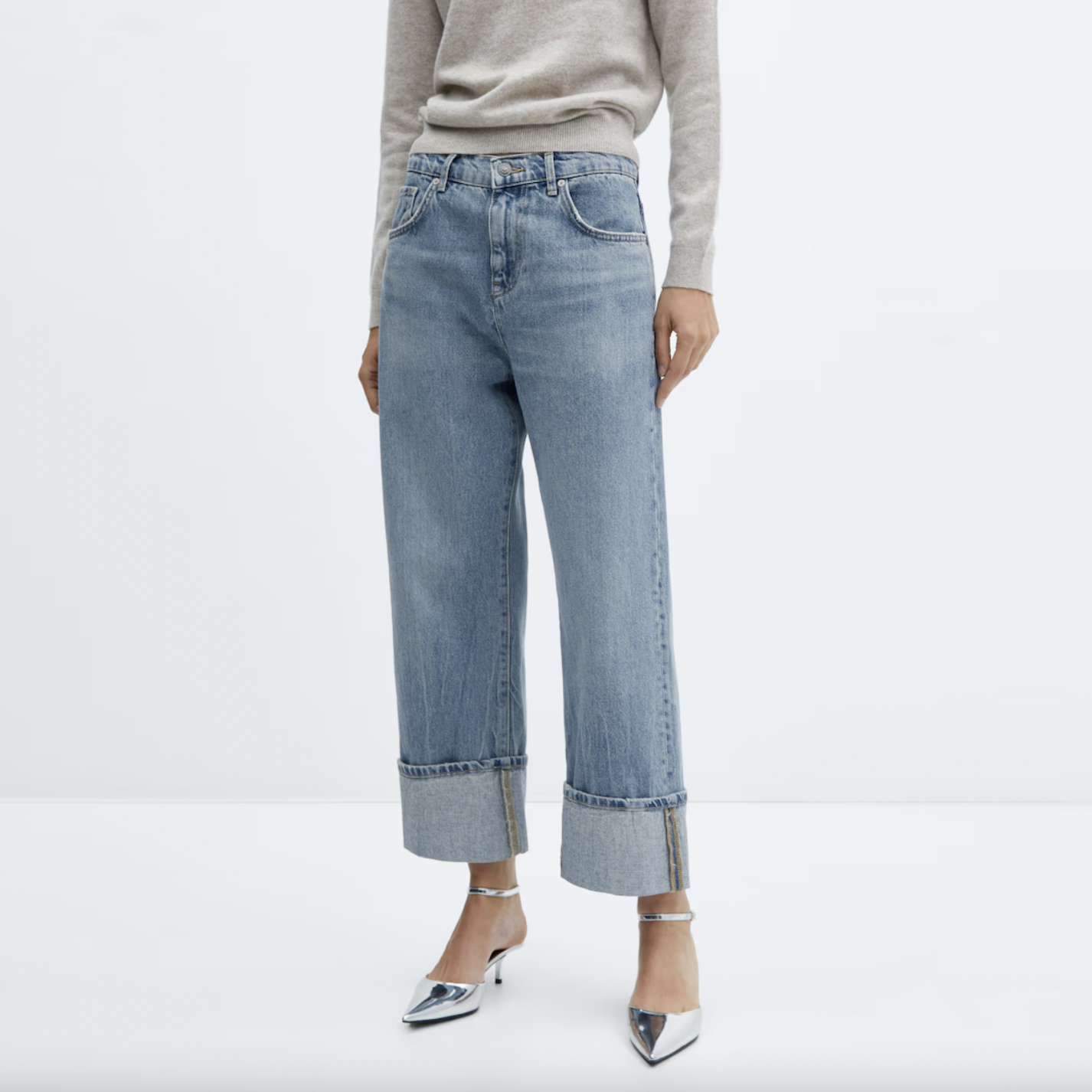 mango wide leg baggy cuffed jeans