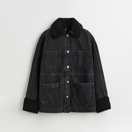 h&m 2023 borg-collared denim jacket