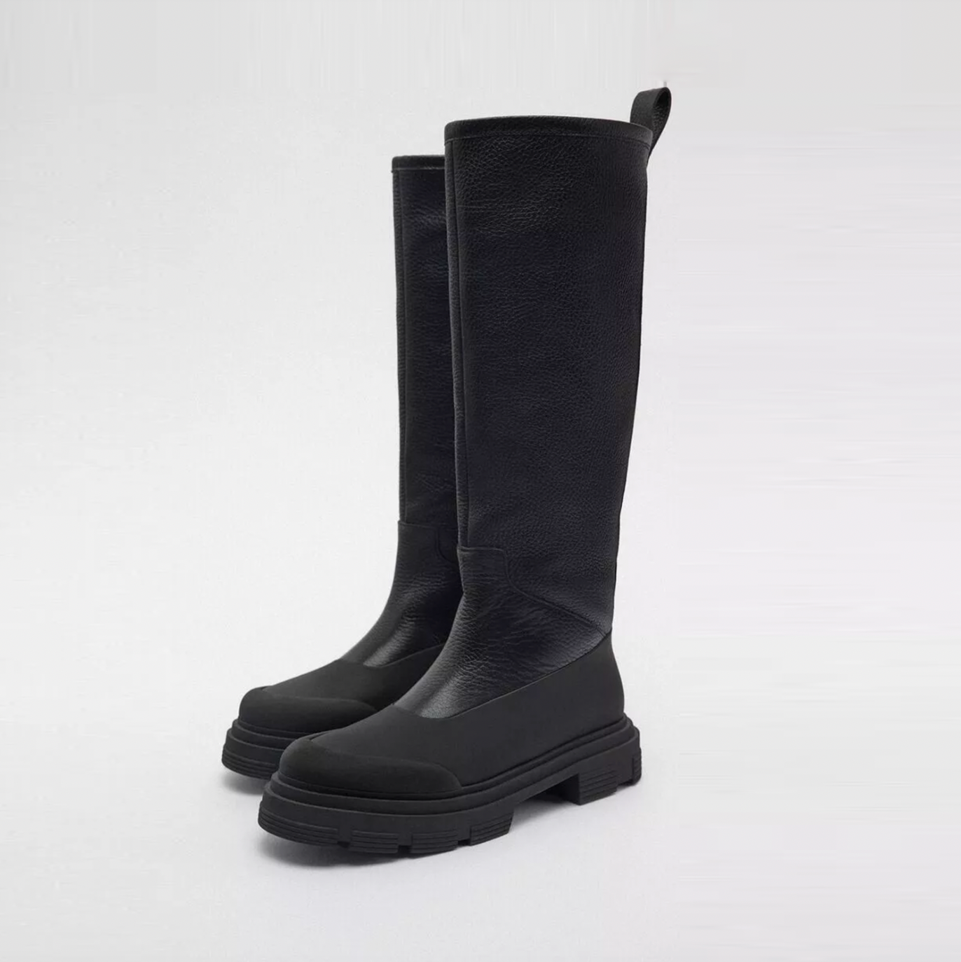 zara faux shearling lined tall leather chunky boots