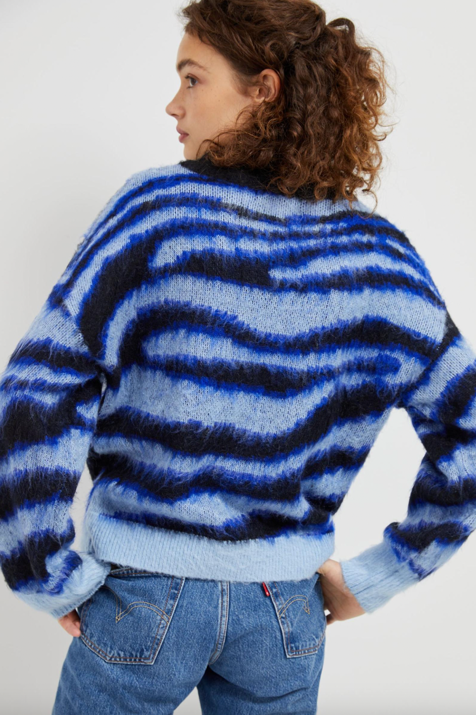 anthropologie salma striped fuzzy knit crew