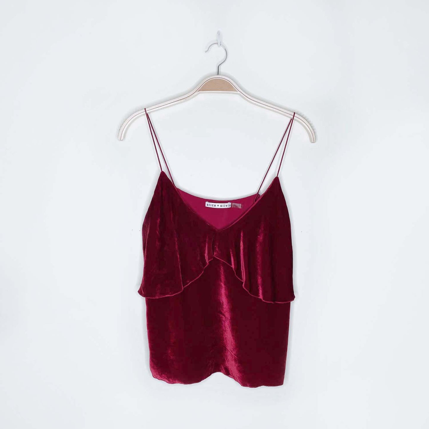 alice + olivia vanessa silk-blend red velour tank top - size small