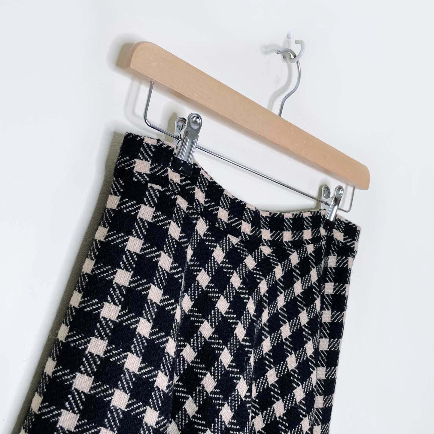 vintage anne klein wool check swing midi skirt - size 8