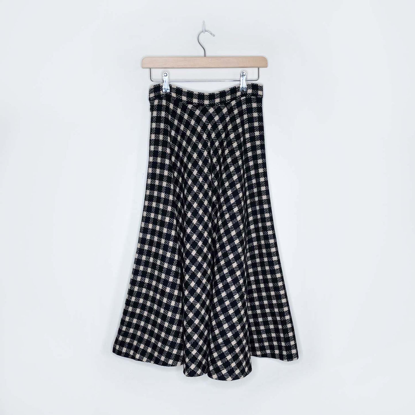 vintage anne klein wool check swing midi skirt - size 8