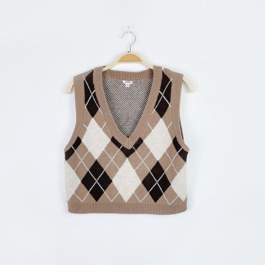 garage argyle neutrals knit vest