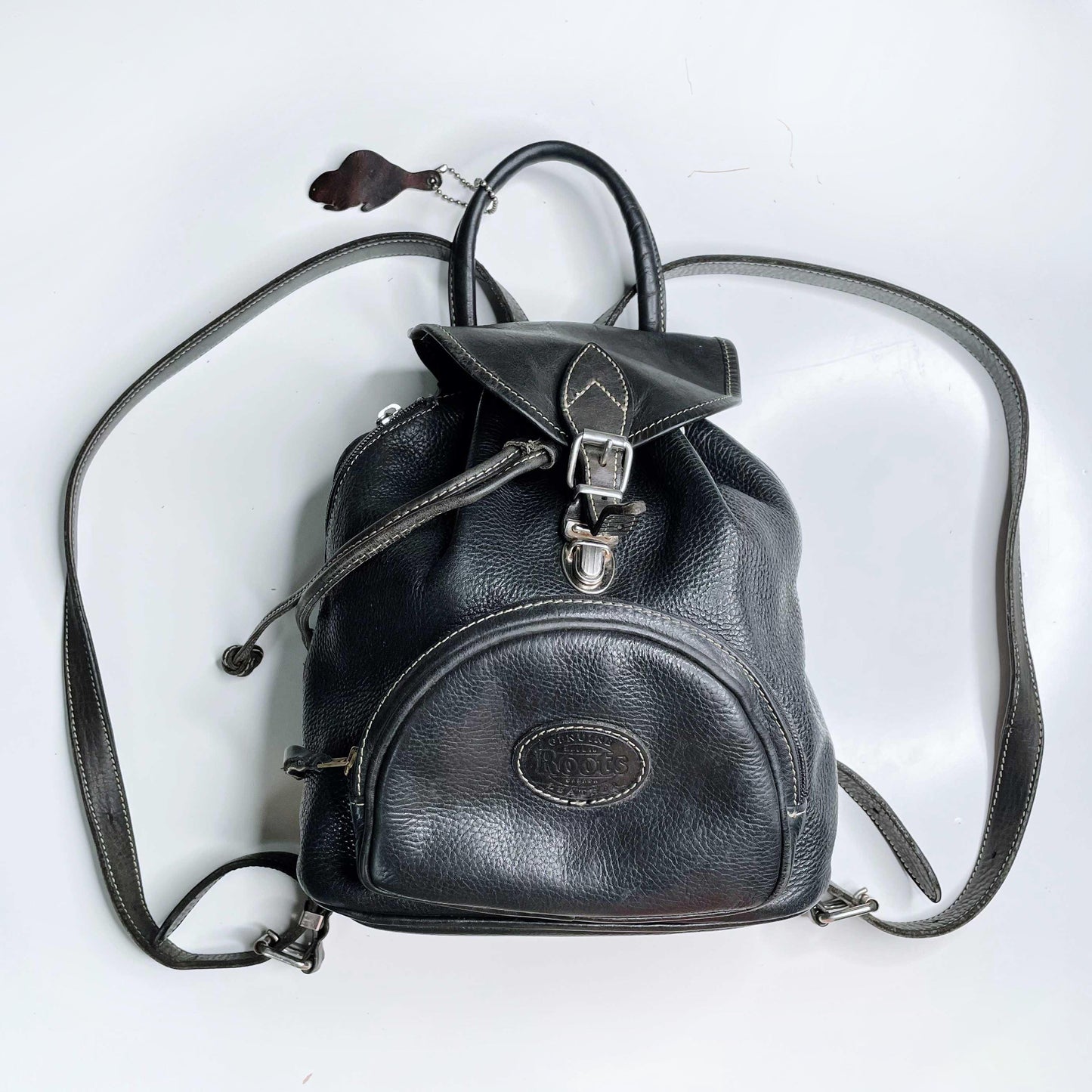 vintage 90s roots mini pebbled leather backpack