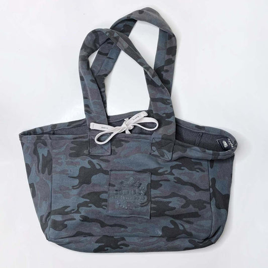 roots upcycled camo logo tote bag