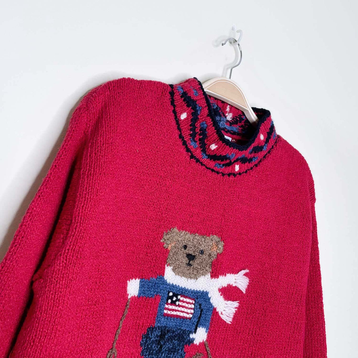 vintage 90s marissa christina skiing teddy bear usa knitted sweater - size medium