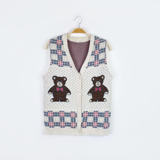 vintage 90s teddy bears knit vest