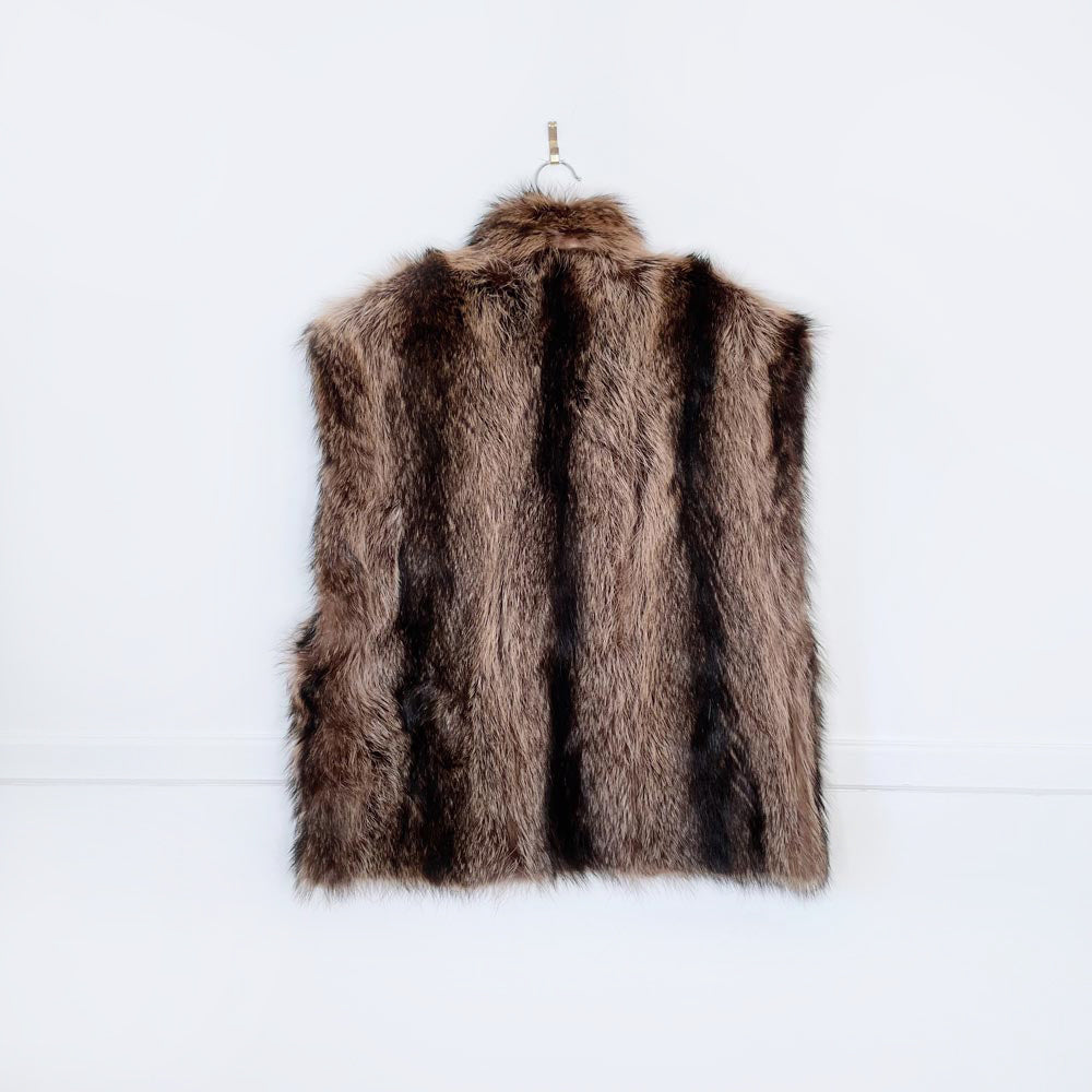 vintage lush beaver fur curved line vest