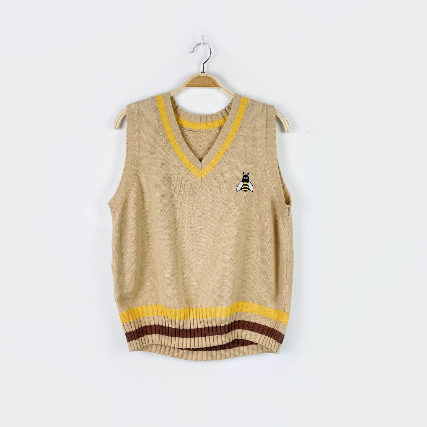 embroidered bee varsity stripe knit vest