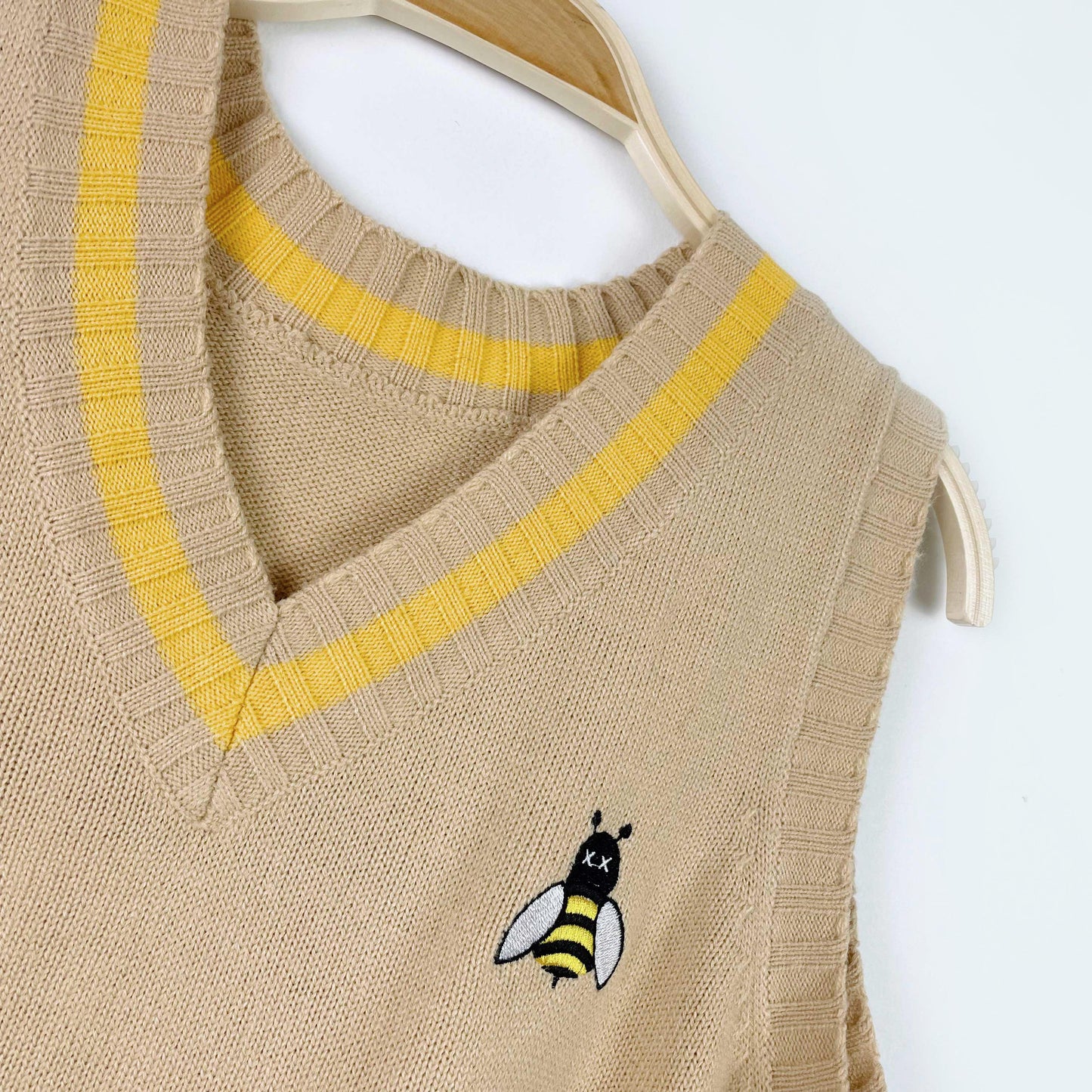 embroidered bee varsity stripe knit vest