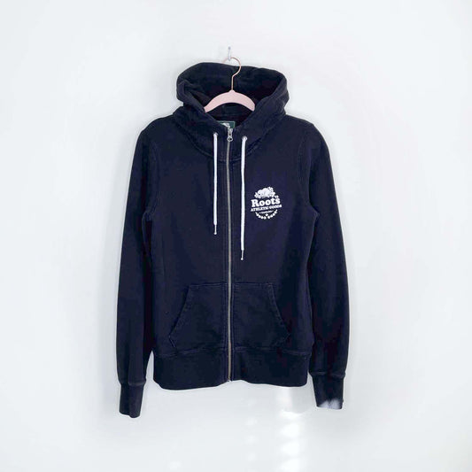 roots black classic zip hoodie - size small