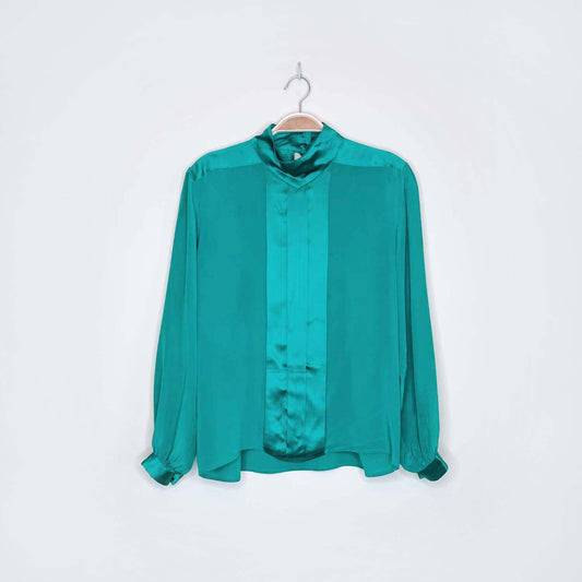 vintage de vinci green silk blouse - size 8