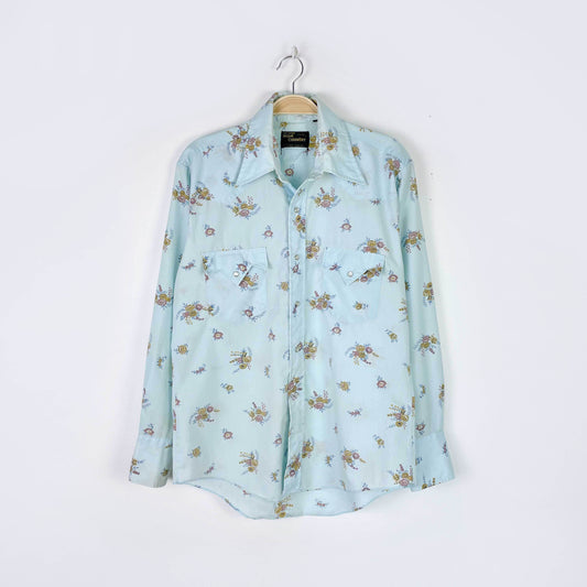 vintage high country western floral snap button shirt