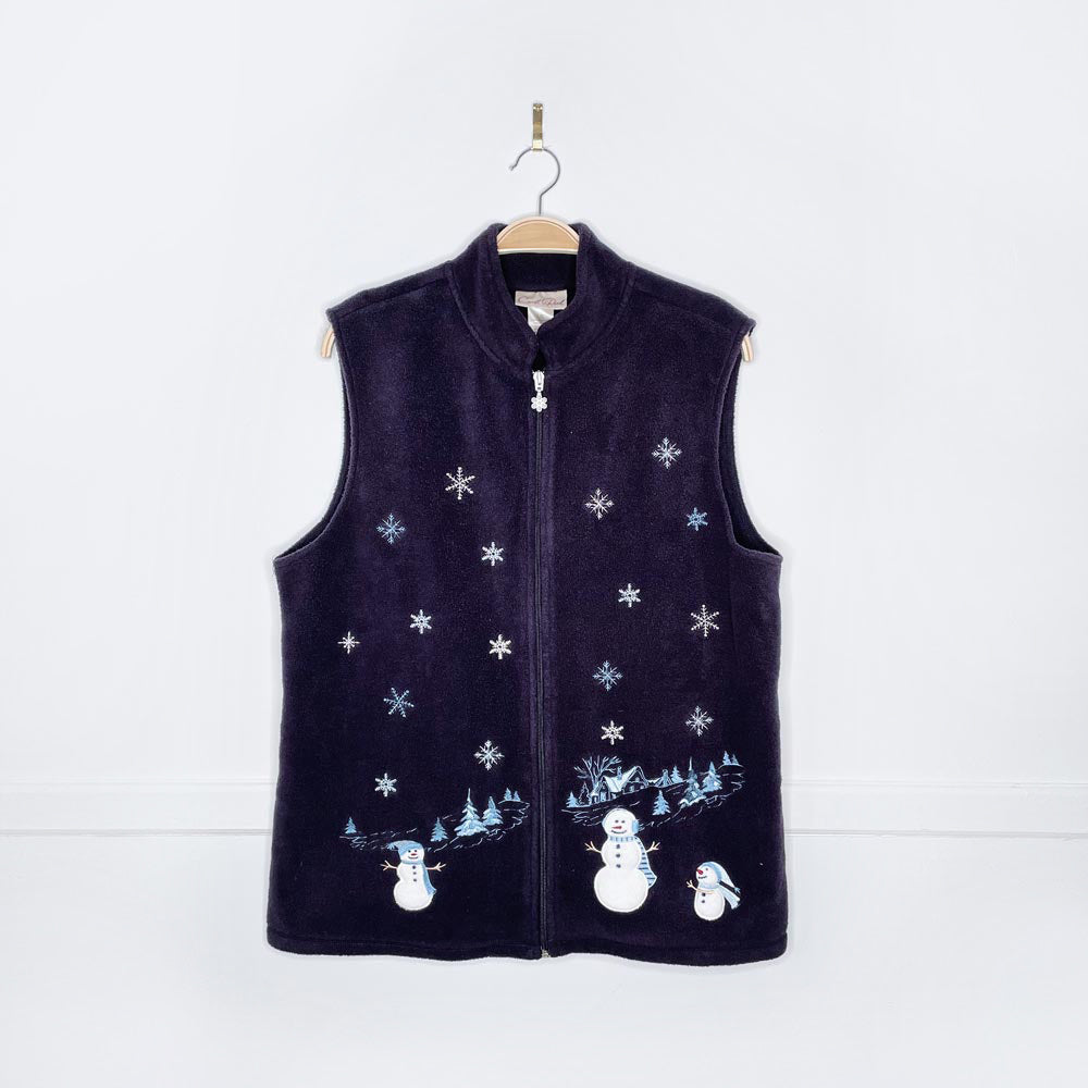 vintage carroll reed embroidered snowman fleece vest