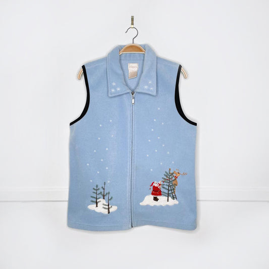 vintage cleo santa scene fleece holiday vest