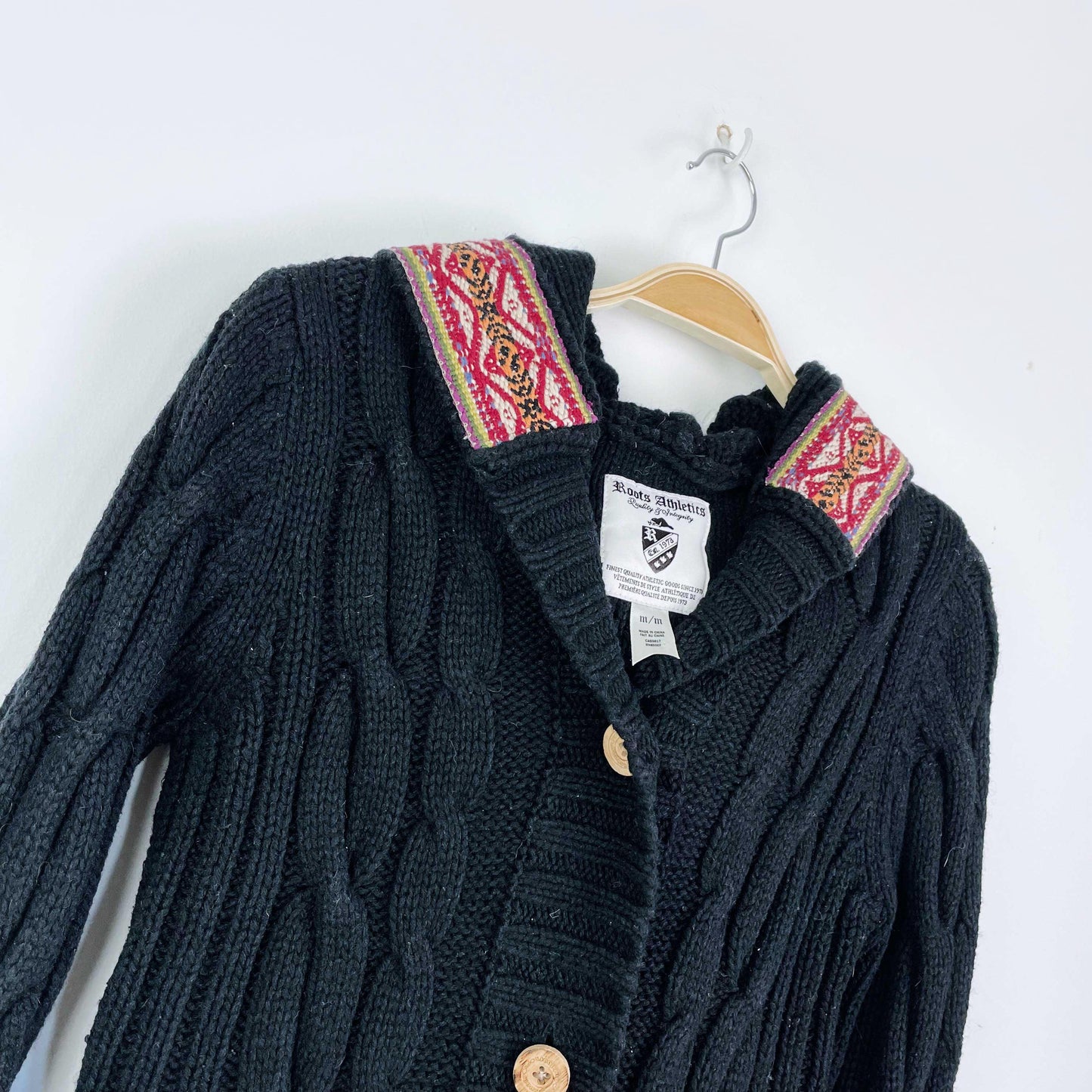 vintage roots cable knit boho trim cardigan - size medium