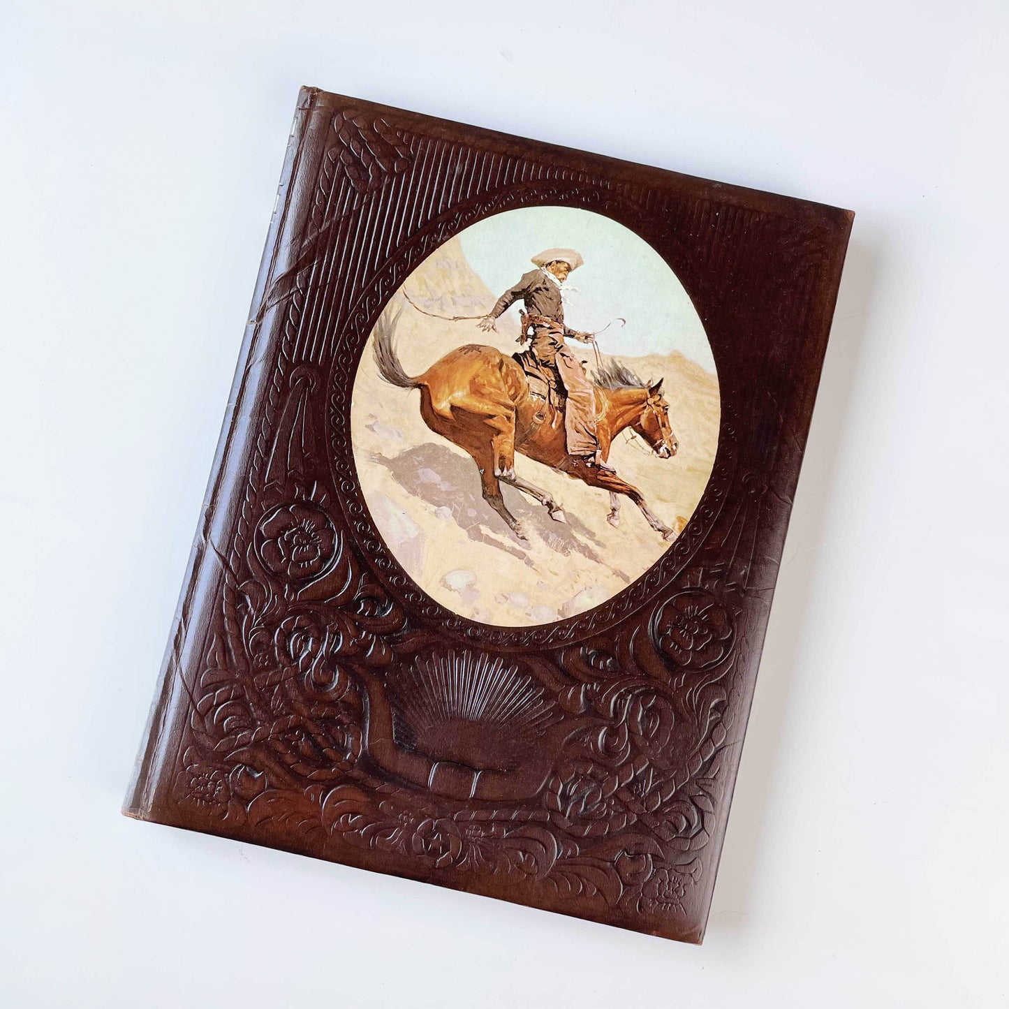 vintage 70s tooled leather book 'the old west' - the cowboys