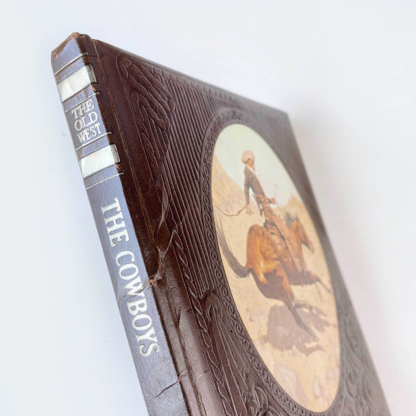 vintage 70s tooled leather book 'the old west' - the cowboys