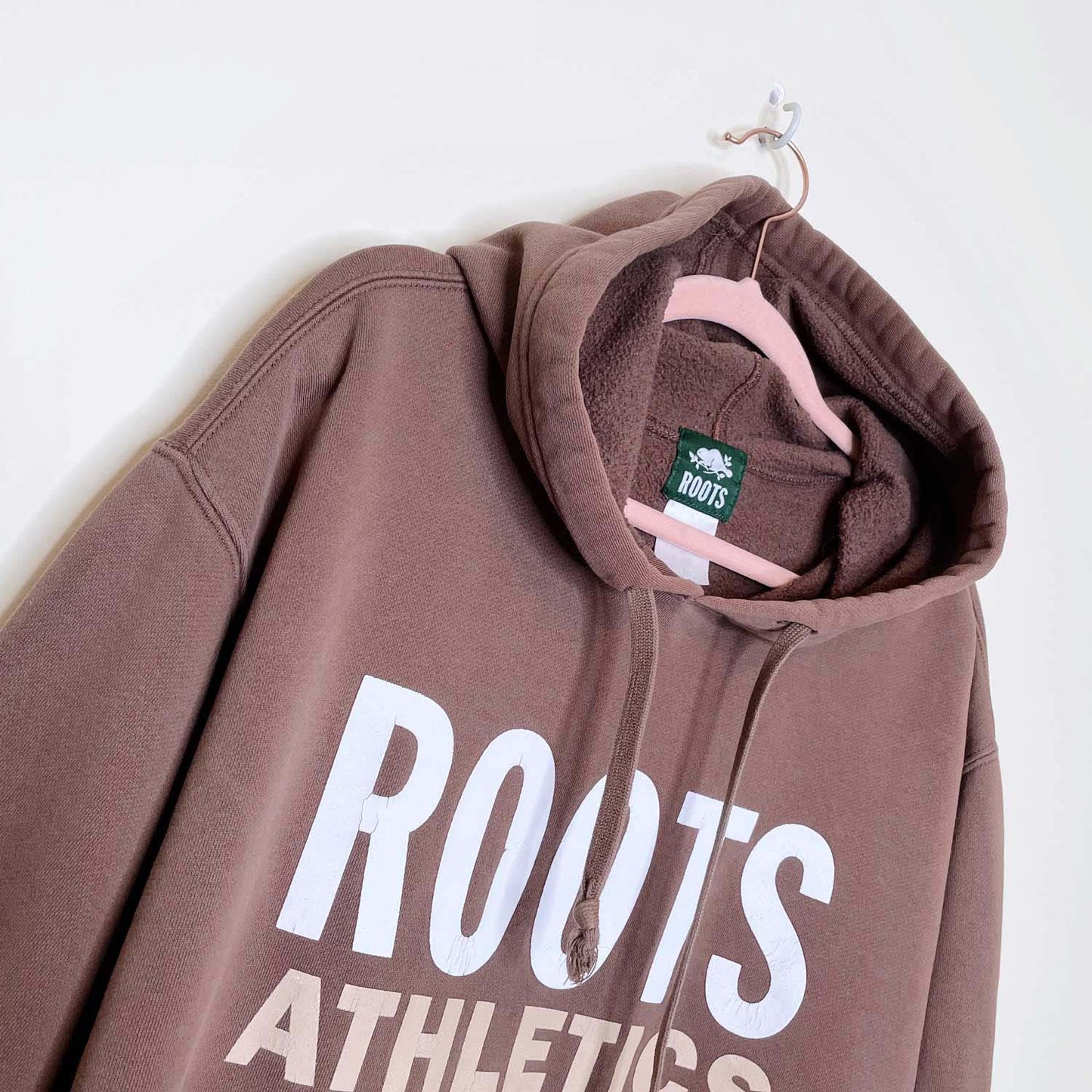 vintage roots brown nameplate hoodie - size xl